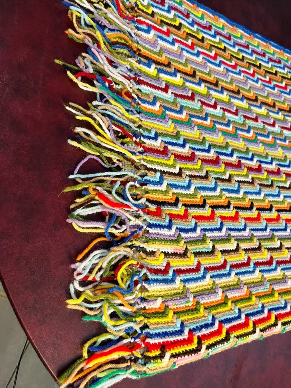 Vintage Handmade Crochet Afghan Blanket Multi Color Striped Boho 48”x52”